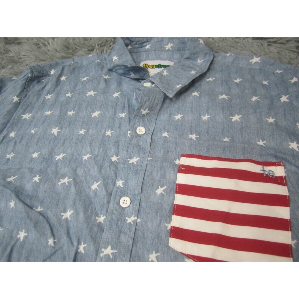 Tipsey Elves Shirt Mens Large Blue Button Down Casual Collared Short Sleeve - Picture 2 of 8